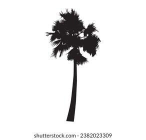 silhouette of  palm tree on white background vector art, black color