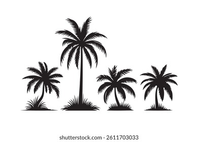  Silhouette of palm tree set vector illustration isolated on white background.