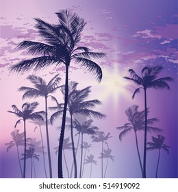 Silhouette of palm tree and sunset sky