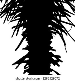 Silhouette of a palm tree trunk. Dry cuttings of palm leaves. Palm trees by the sea. Palm leaf Black silhouette on white. Vector illustration. Resort. Isolated background.