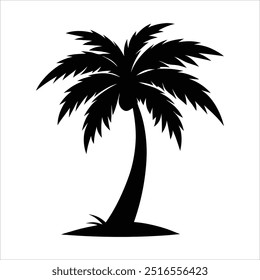 Uma silhueta palmeira arte vetorial em fundo branco. Silhueta de palmeira tropical para temas de praia e verão