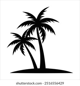 A silhouette palm tree vector art on white background. Tropical Palm Tree Silhouette for Beach and Summer Themes