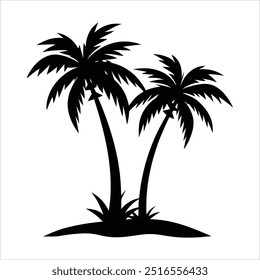 A silhouette palm tree vector art on white background. Tropical Palm Tree Silhouette for Beach and Summer Themes