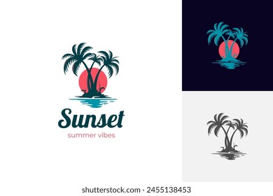 Silhouette palm tree vector logo design. beach summer vibes logo illustration graphic template