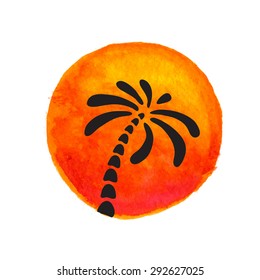 Silhouette of palm trees against the sun. Vector logo illustration.