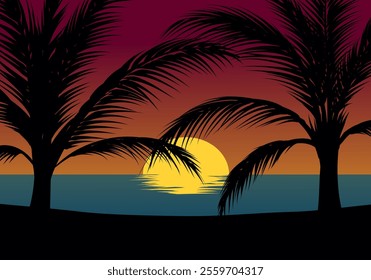 Silhouette of palm trees against the sunset at beach