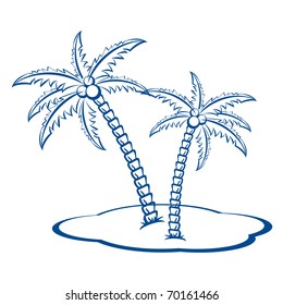 Silhouette Palm trees with coconuts #2. One-colour vector symbol on white.