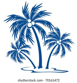 Silhouette Palm trees with coconuts. One-colour vector symbol on white.