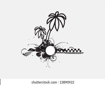 Silhouette Palmen mit floralen Elementen, Vektorgrafik