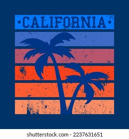 SILHOUETTE OF PALM TREES WITH LINES AND TEXT CALIFORNIA, SLOGAN PRINT VECTOR
