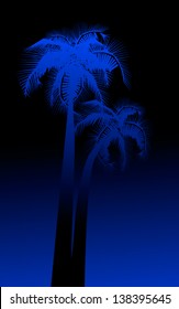 silhouette of palm trees on a blue background