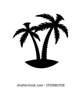 Silhouette of palm trees on the island. Vector illustration isolated on white background.
