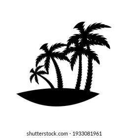 Silhouette of palm trees on the island. Vector illustration isolated on white background.