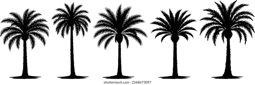 Silhouette of Palm Trees, Perfect for Tropical, Beach, and Nature Themes, Black Silhouette Date Trees