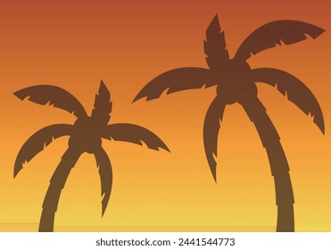 Silhouette of palm trees in summer at sunset or sunrise.