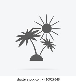Silhouette of palm trees and sun. Icon black and white palm sunshine travel and leisure. Monochrome combination of tropical plant on a desert island. Sign or symbol exotic holiday. Vector illustration