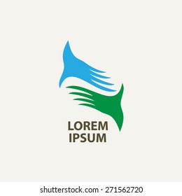 Silhouette of the palms on a light background. Hands. Logo design for the company.