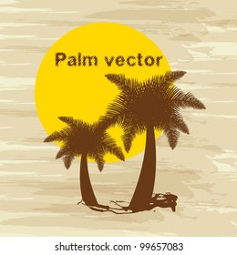 silhouette palms over grunge background. vector