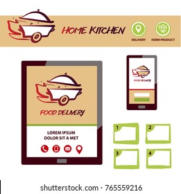 Silhouette of pan with cap. Sketch image fire, steam, wheel. Concept template for fast delivery. Home kitchen. Element design banner, poster, logo for cuisine service company.
