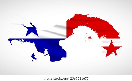 Silhouette of Panama map filled with the Panamanian flag design, symbolizing national pride, cultural heritage, and geographic identity.  
