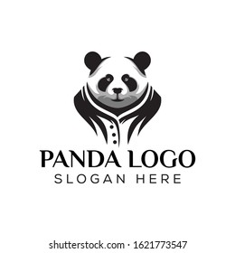 Silhouette panda cool logo, awesome mascot panda logo design vector template