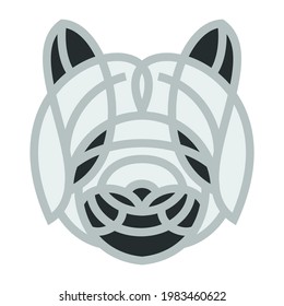 Silhouette of panda head from lines in color geometric style isolated on white background. Modern graphic design element for label or poster. Vector art illustration.