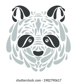 Silhouette of panda head from particles or leaves in hand drawn floral color style isolated on white background. Modern graphic design element for label or poster. Vector art illustration.