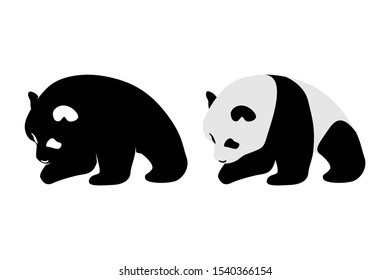 Silhouette Panda Vector. Isolated Panda in White Background