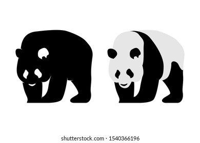 Silhouette Panda Vector. Isolated Panda in White Background