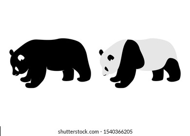 Silhouette Panda Vector. Isolated Panda in White Background