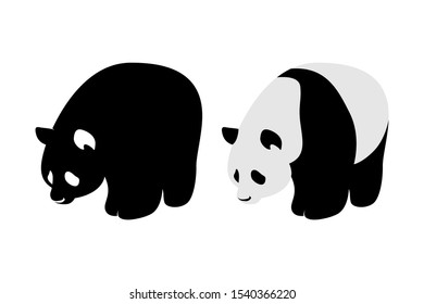 Silhouette Panda Vector. Isolated Panda in White Background
