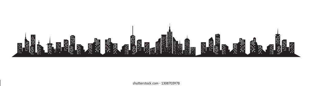 Silhouette panorama of city with black color on white background. skyscraper icon.