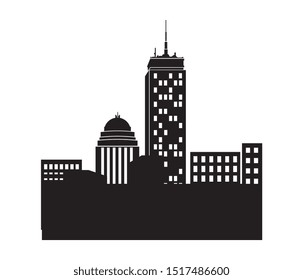 Silhouette panorama of city with black color on white background. London skyline vector.