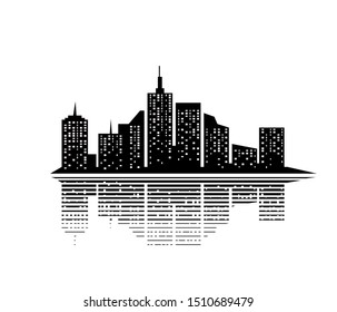 Silhouette panorama of city, capital buildings with black color on white background