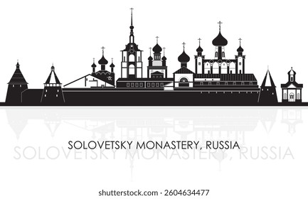 Silhouette panorama of Solovetsky Monastery, Russia - vector illustration