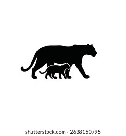 Silhouette: Panther and Cub Walking Side-by-Side  Maternal Bond