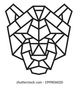 Silhouette of panther head from lines in monochrome geometric polygonal style isolated on white background. Modern graphic design element for label, print or poster. Vector art illustration.