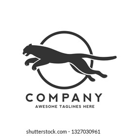 silhouette of panther jump with circle background logo vector