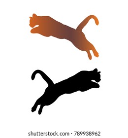 Silhouette of panther jumping, silhouette on white background, vector