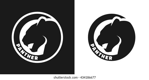 Silhouette of an panther, monochrome logo on dark and white background.