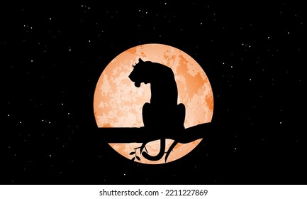 Silhouette of a panther on a background of the moon night vector illustration	