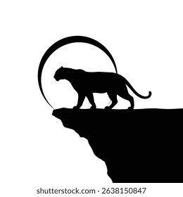 Silhouette: Panther on Cliff Edge with Moonlight Backdrop