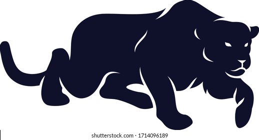 Silhouette Of Panther Stalking The Prey Simple Vector Design