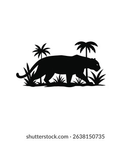 Silhouette: Panther Stalking Through Jungle Foliage