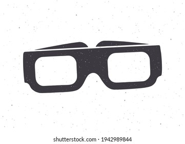 Silhouette de papel 3d gafas vista frontal. Ilustración vectorial. Gafas retro estéreo para cine tridimensional. Símbolo de la industria cinematográfica. Fondo blanco aislado