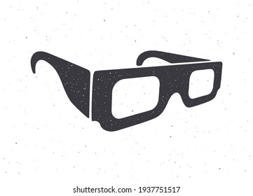 Silhouette of paper 3d glasses isometric view. Vector illustration. Stereo retro glasses for three-dimensional cinema. Film industry symbol. Clipart for signboards, posters. Isolated white background