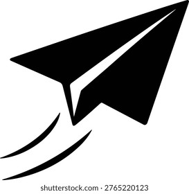 Silhouette paper airplane soars upwards black and white vector illustration