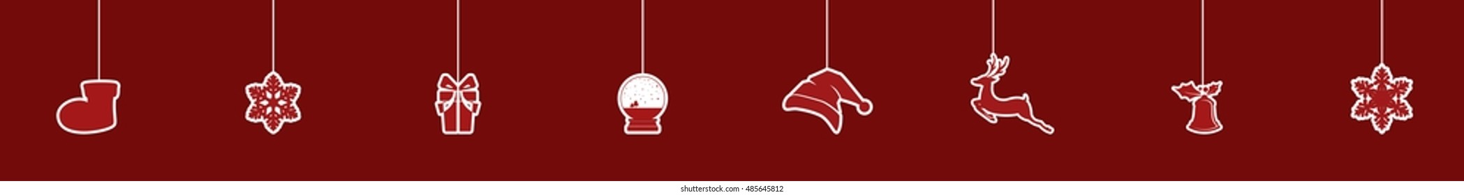 Silhouette. Paper christmas ornaments hanging with ribbon isolated background. Vector Illustration.