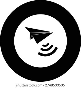 Silhouette Paper Plane Sending Wireless Signal Message Icon Vector Illustration