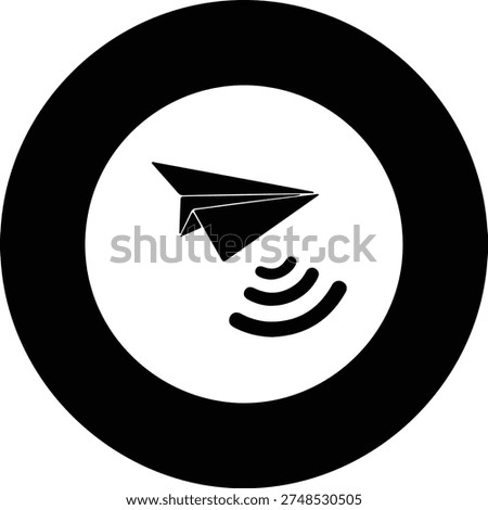 Silhouette Paper Plane Sending Wireless Signal Message Icon Vector Illustration